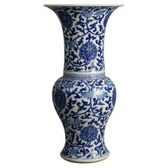 Chinese 18” Blue & White Floral Decorated Porcelain Vase with Kangxi Mark 20thC