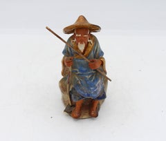 Chinese 1891-1911 World's Fair Souvenir Seated Elder Farmer Mud Man Figure