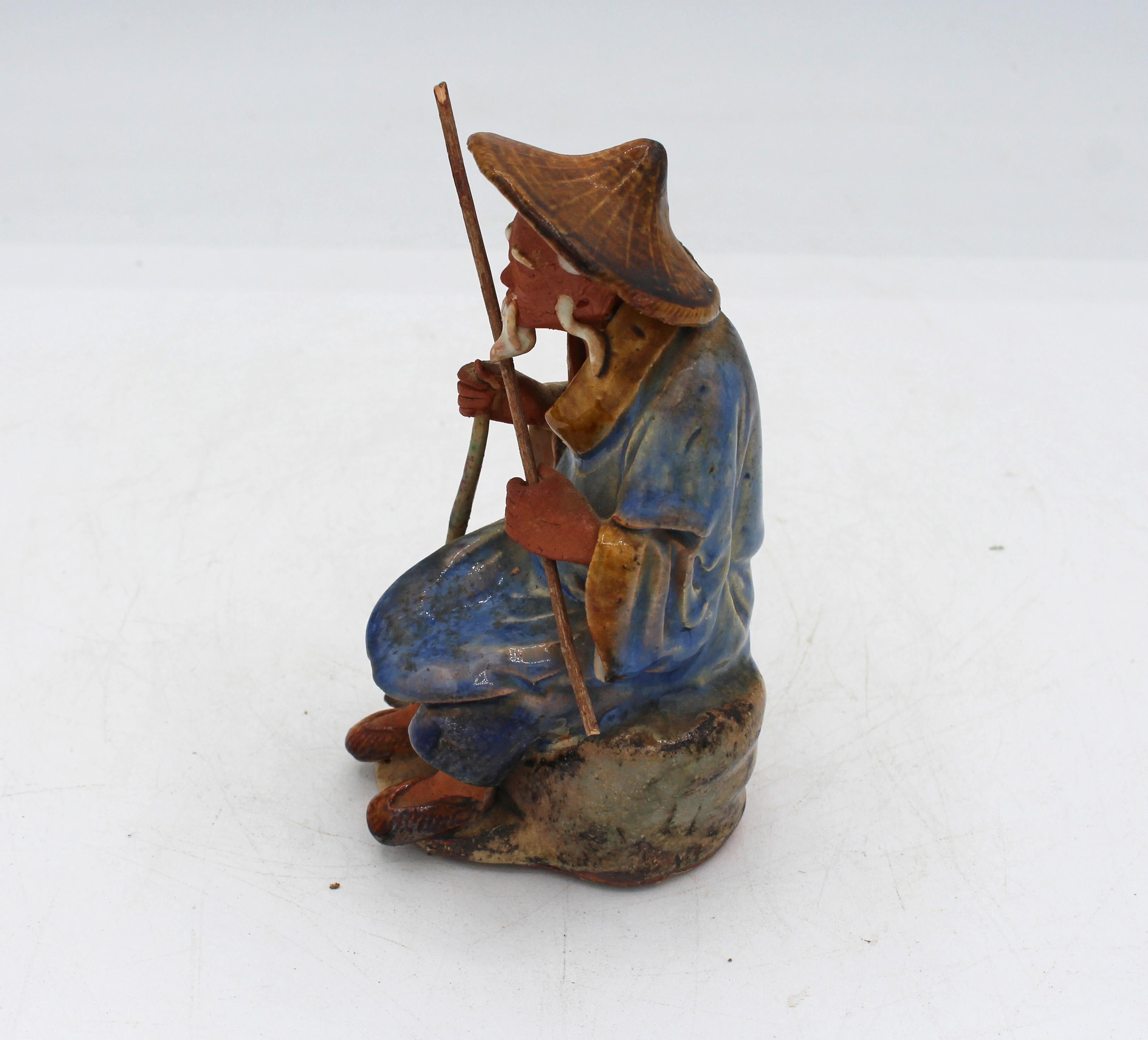 Non smaltato Souvenir dell'Esposizione Universale Cinese del 1891-1911: figura di anziano contadino seduto e uomo di fango in vendita