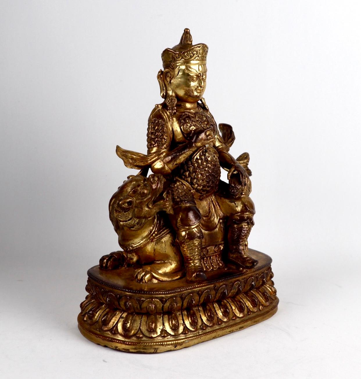 Chinese Export Chinese 18th/19th C Gilt Lacquer Bronze Figure of Vaisravana Deity