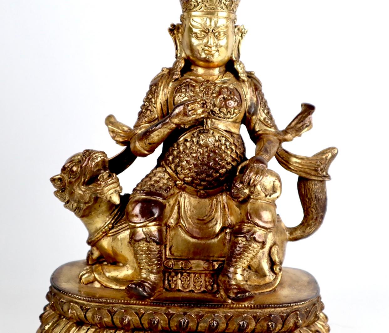 18th Century Chinese 18th/19th C Gilt Lacquer Bronze Figure of Vaisravana Deity