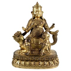 Chinese 18th/19th C Gilt Lacquer Bronze Figure of Vaisravana Deity