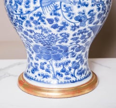Chinese 18th Century Blue and White Phoenix Vase as a Lamp