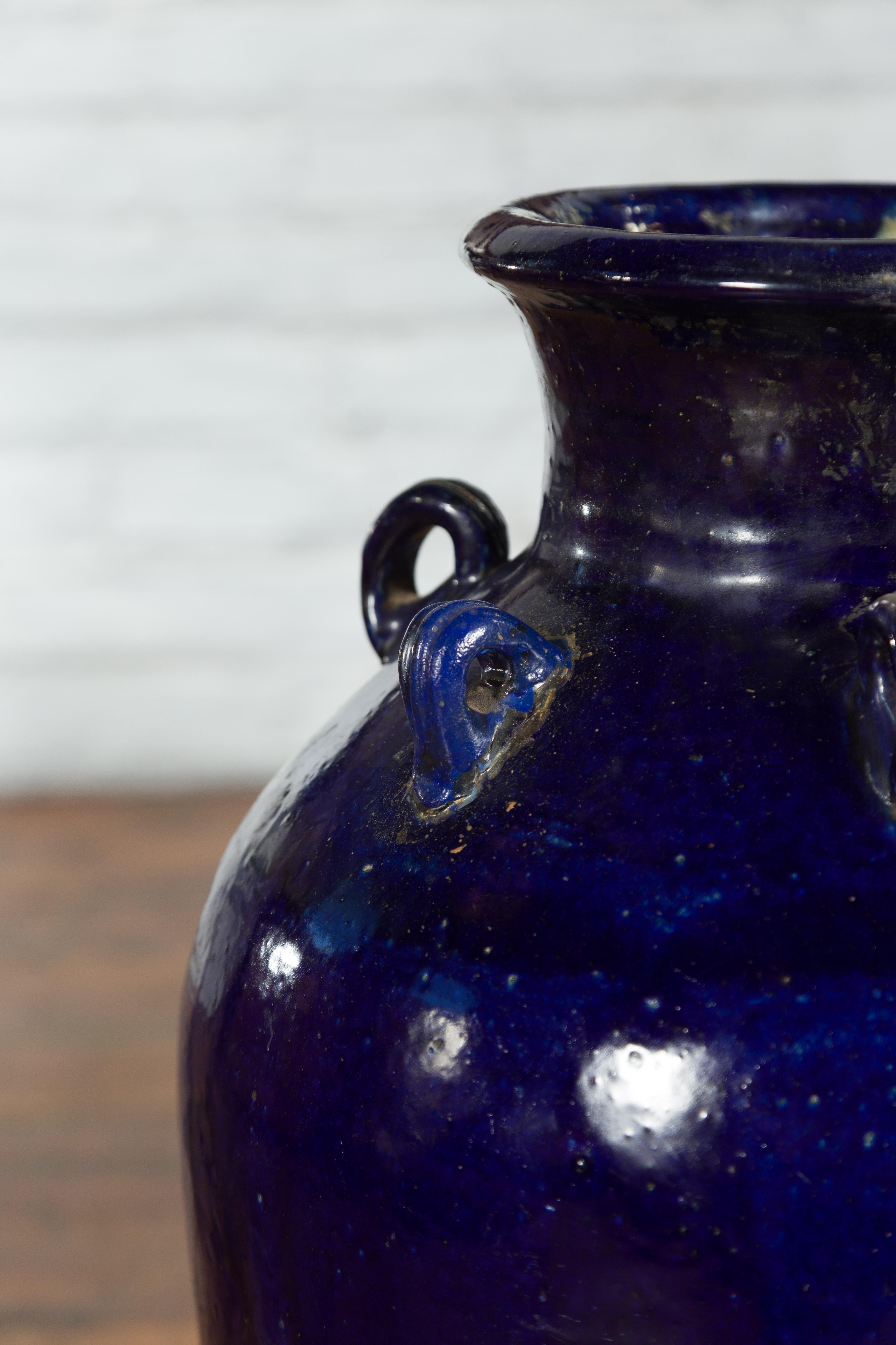 Antique Chinese Blue Cobalt Martaban Jar with Petite Loop Handles 5