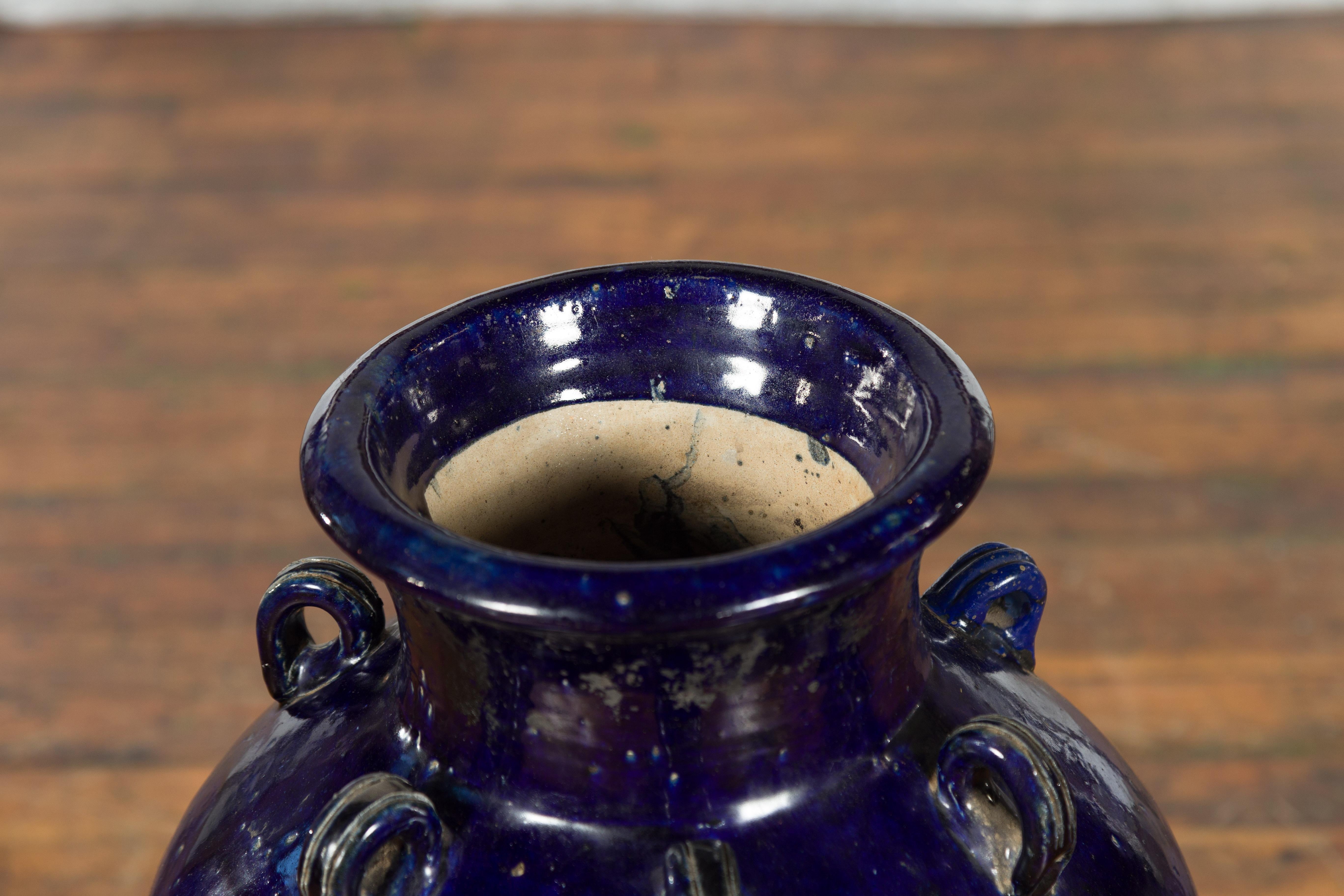 Antique Chinese Blue Cobalt Martaban Jar with Petite Loop Handles 8