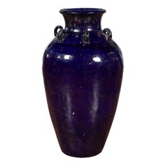Antique Chinese Blue Cobalt Martaban Jar with Petite Loop Handles