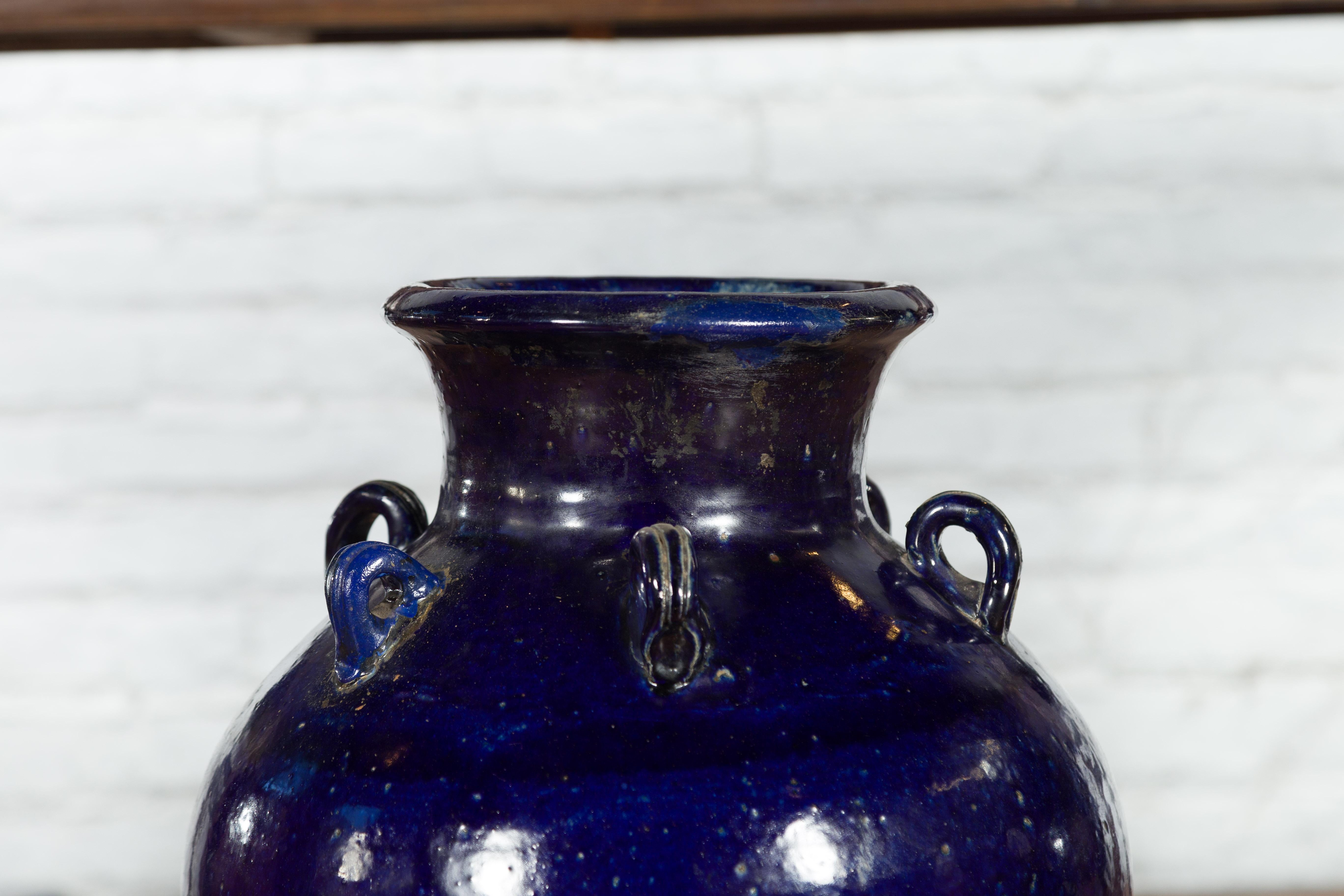 Antique Chinese Blue Cobalt Martaban Jar with Petite Loop Handles 1