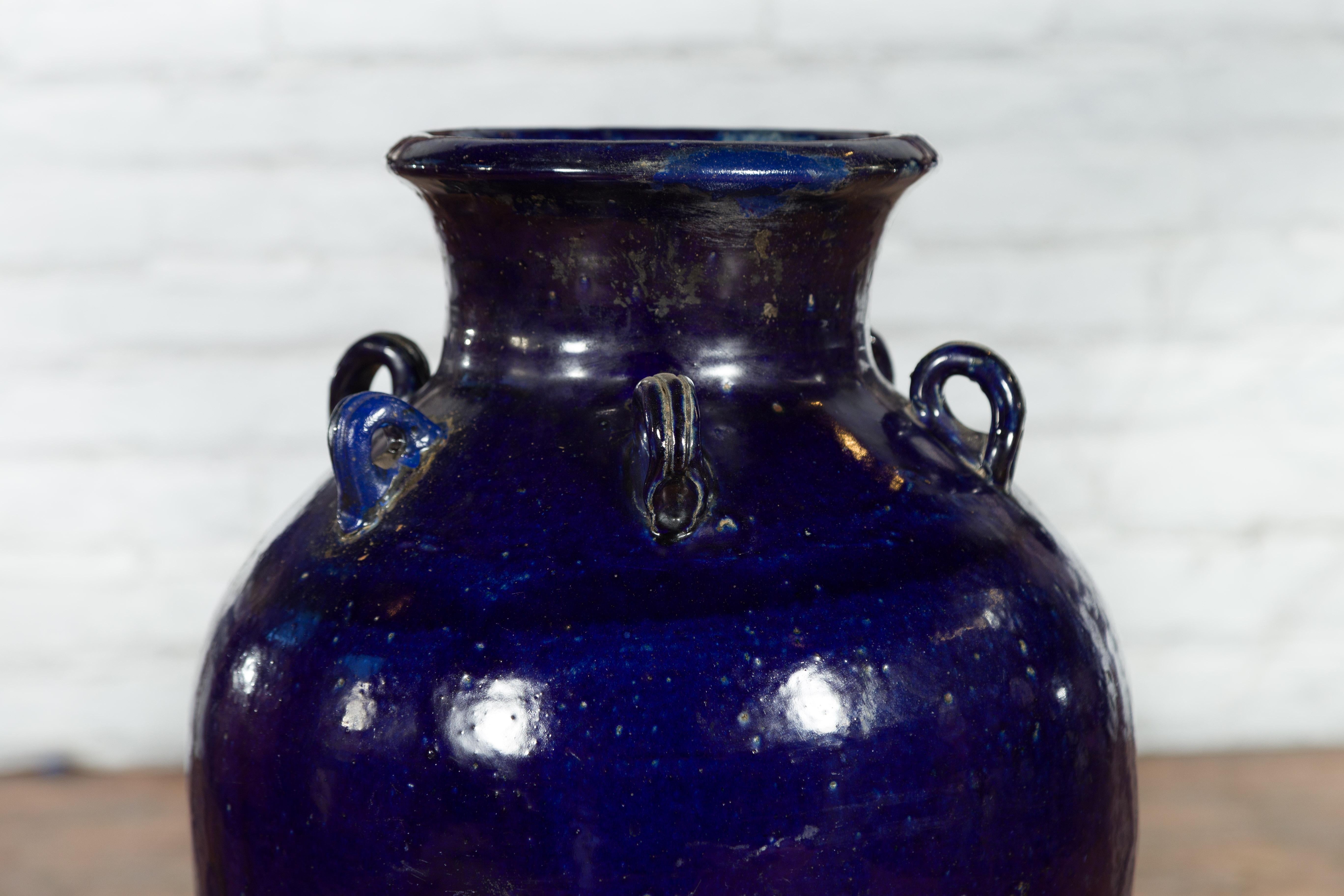 Antique Chinese Blue Cobalt Martaban Jar with Petite Loop Handles 2