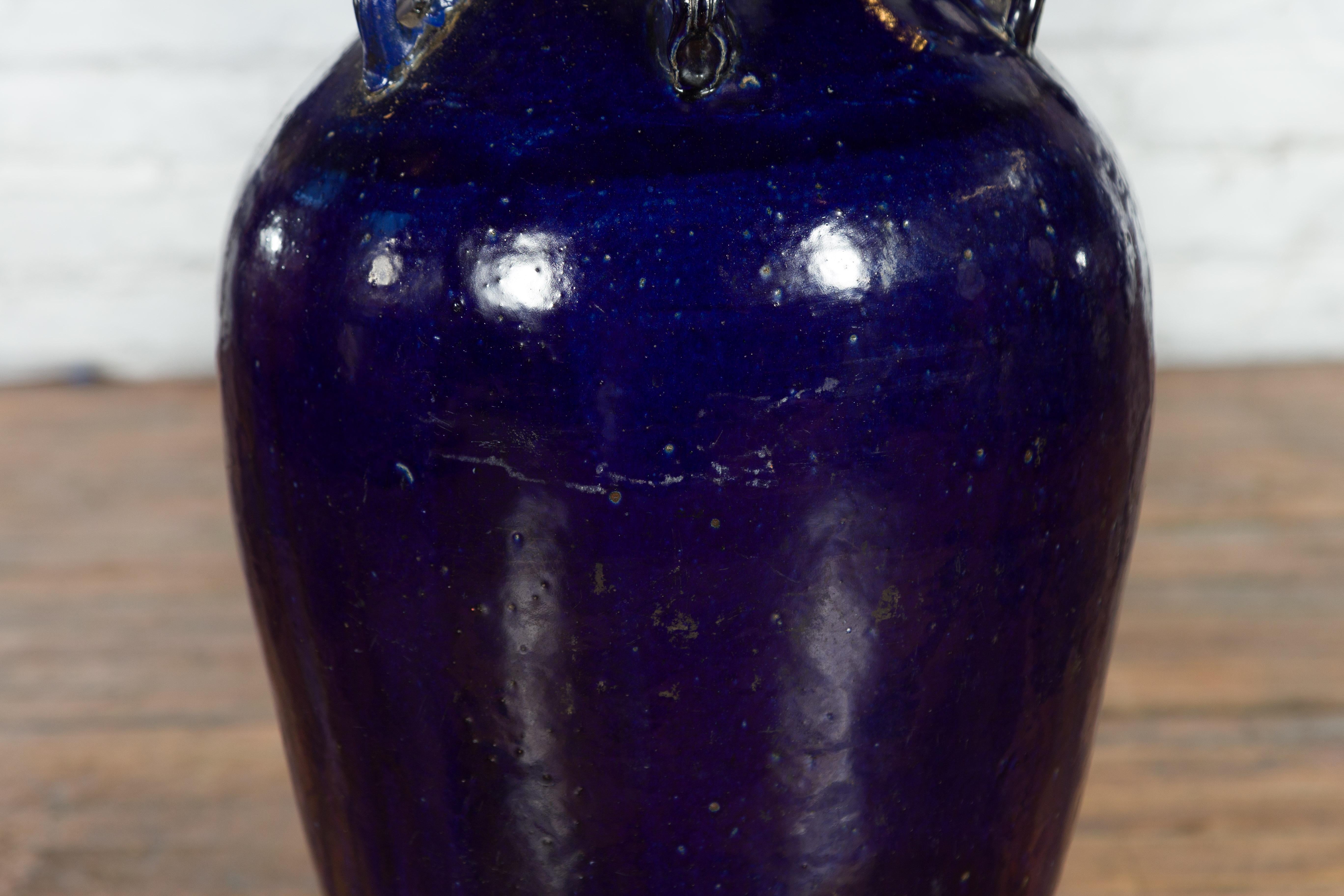 Antique Chinese Blue Cobalt Martaban Jar with Petite Loop Handles 3