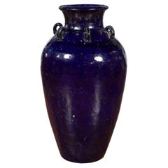 Antique Chinese Blue Cobalt Martaban Jar with Petite Loop Handles