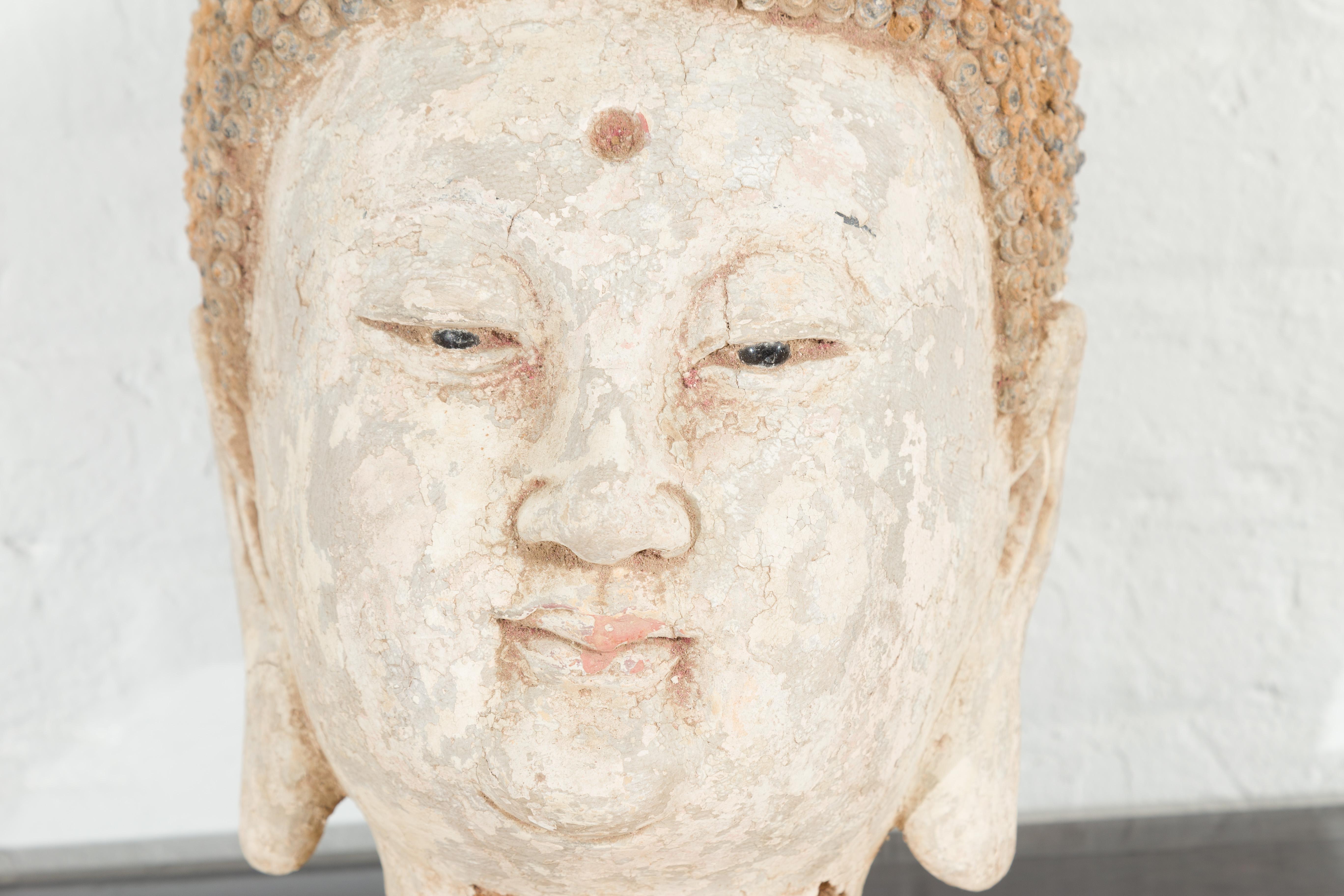 Chinese 18th Century or Earlier Terracotta Buddha Head Sculpture on Custom Stand 6