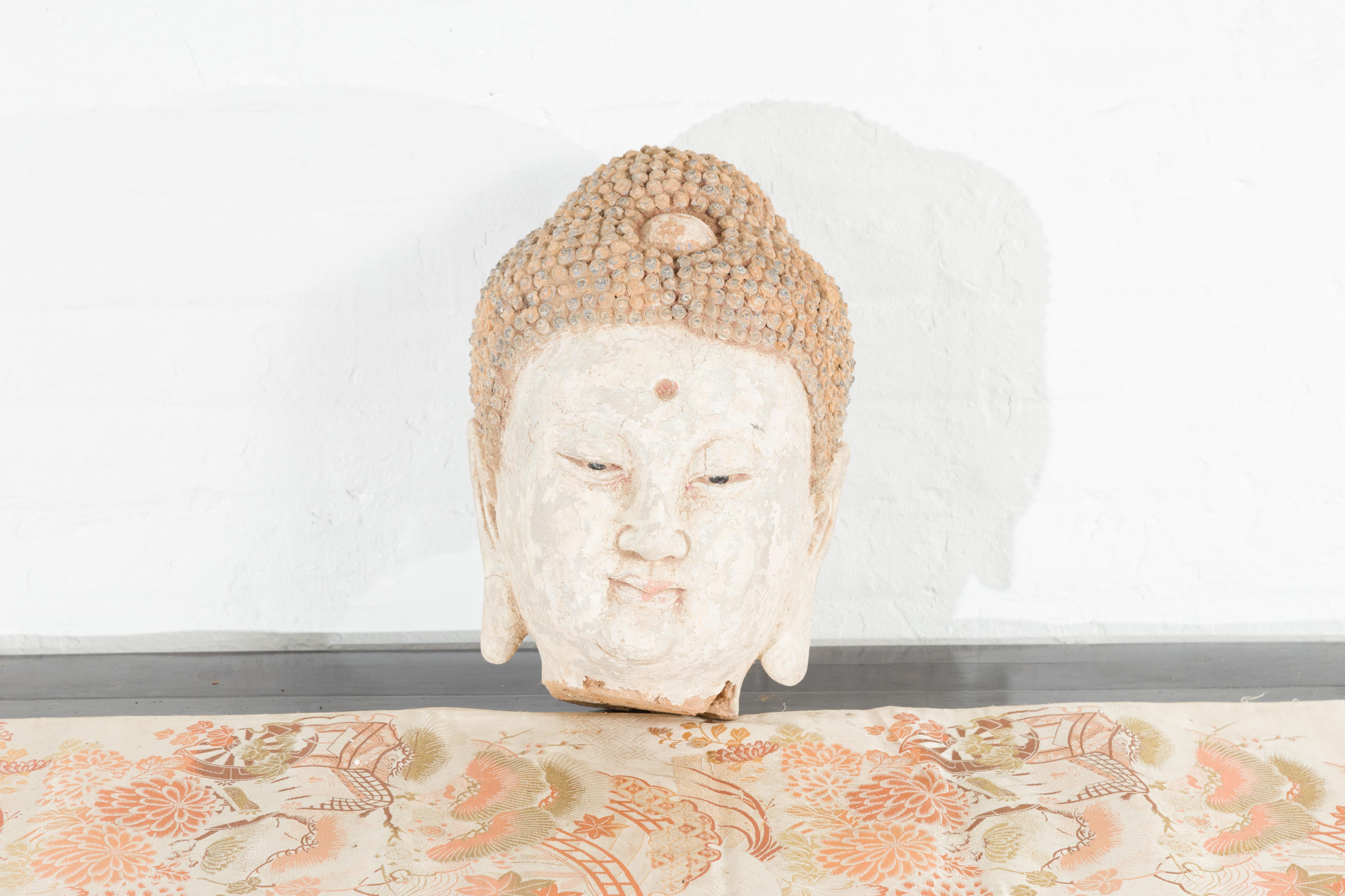 Chinese 18th Century or Earlier Terracotta Buddha Head Sculpture on Custom Stand In Good Condition In Yonkers, NY