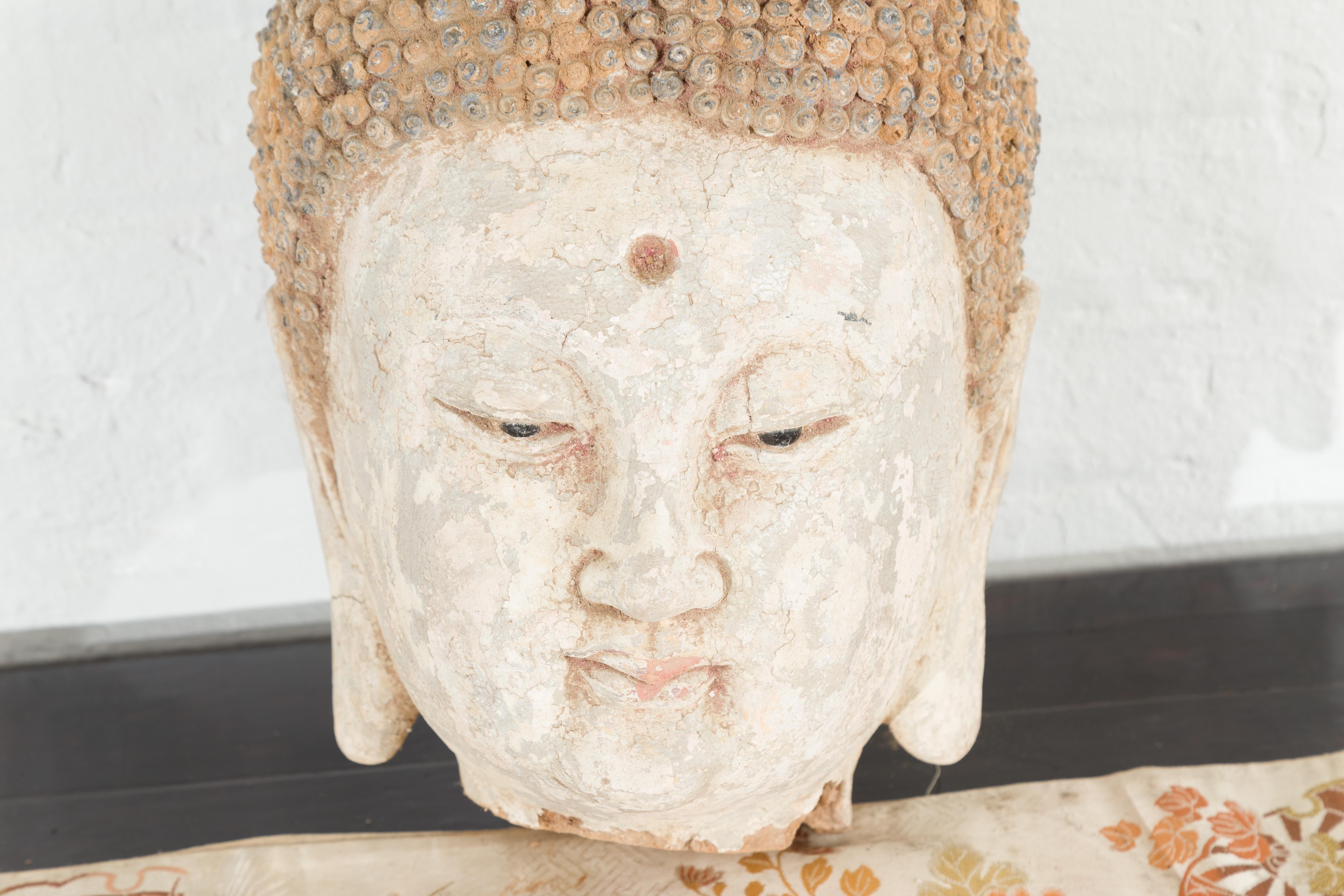 Chinese 18th Century or Earlier Terracotta Buddha Head Sculpture on Custom Stand 2