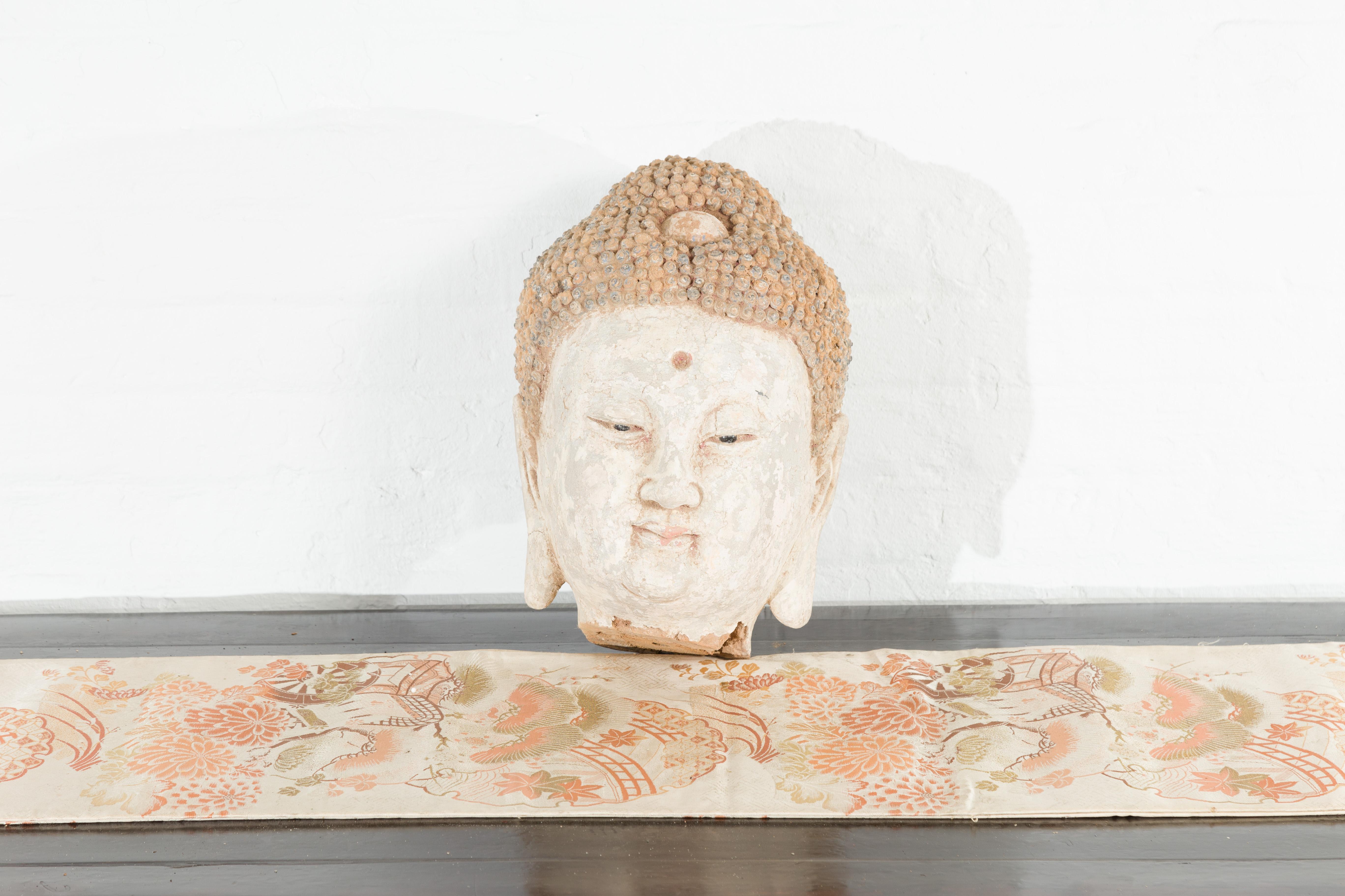 Chinese 18th Century or Earlier Terracotta Buddha Head Sculpture on Custom Stand 3