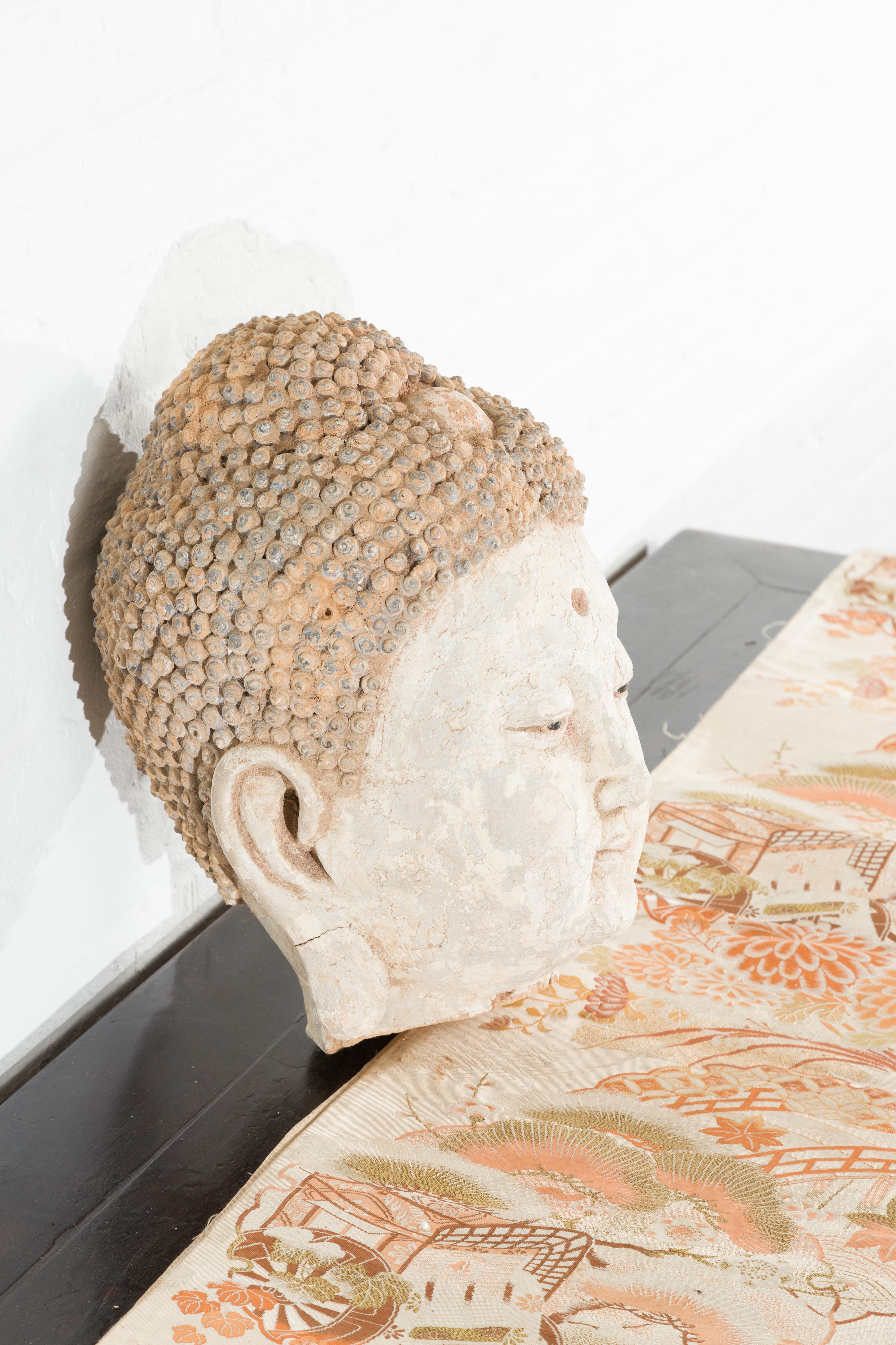 Chinese 18th Century or Earlier Terracotta Buddha Head Sculpture on Custom Stand 4