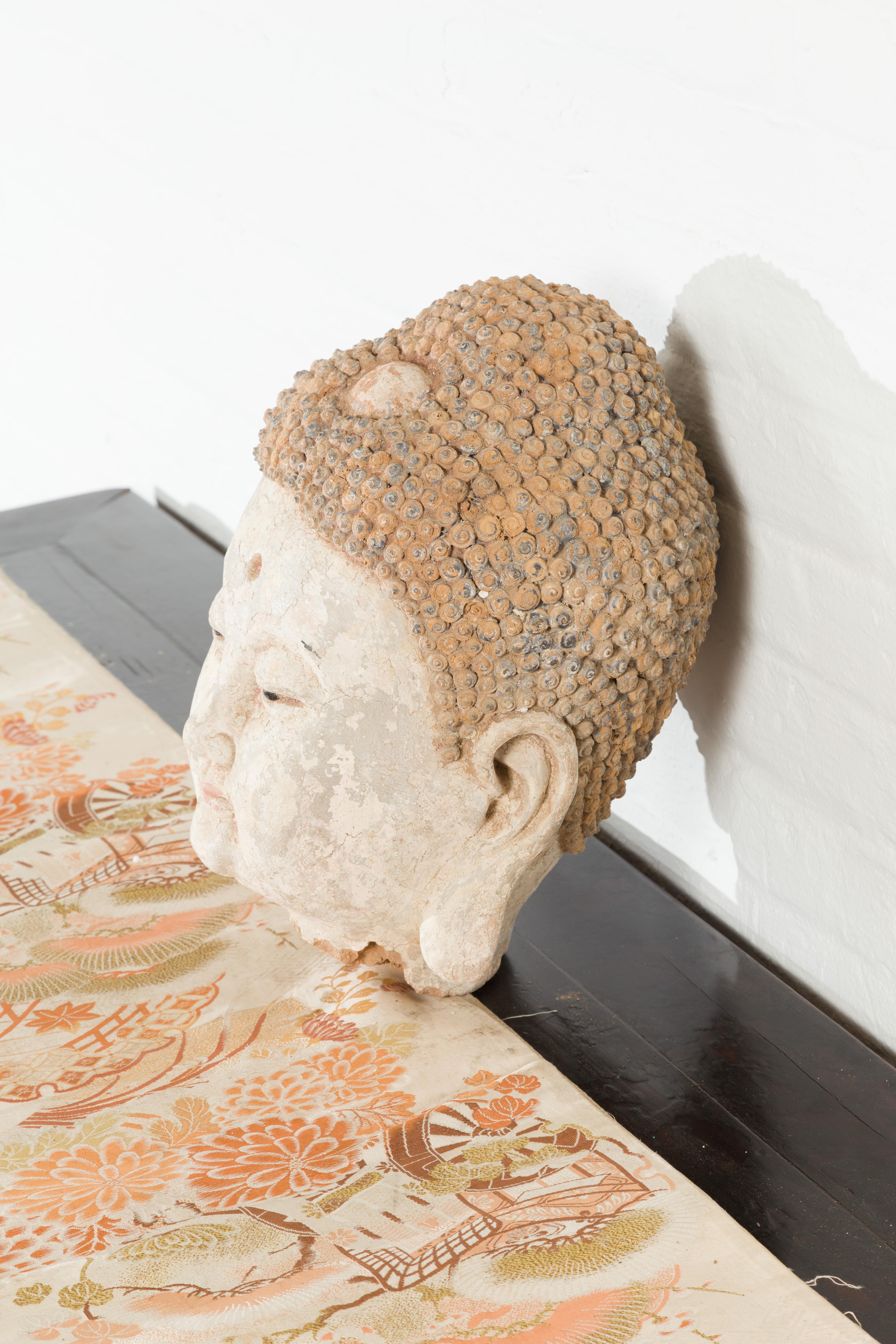 Chinese 18th Century or Earlier Terracotta Buddha Head Sculpture on Custom Stand 5