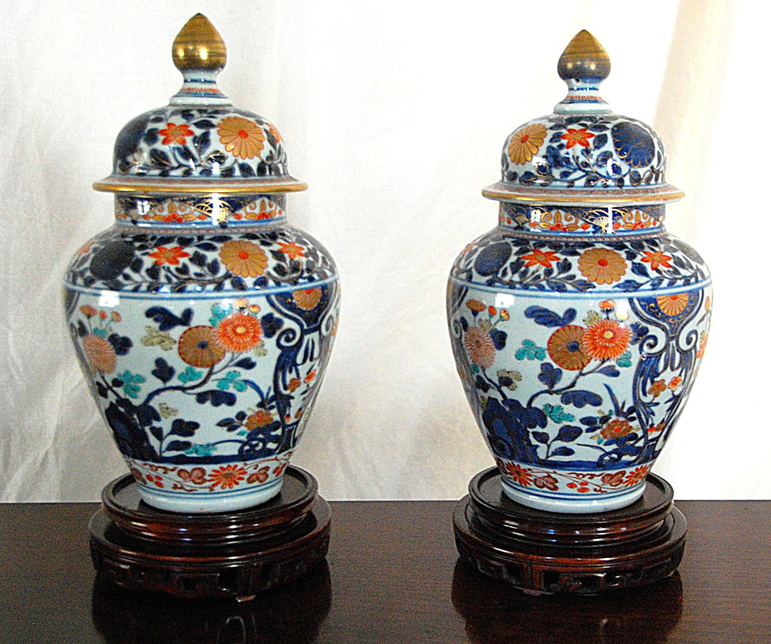 Chinese Export Chinese 18th Century Pair of Imari Temple Jars