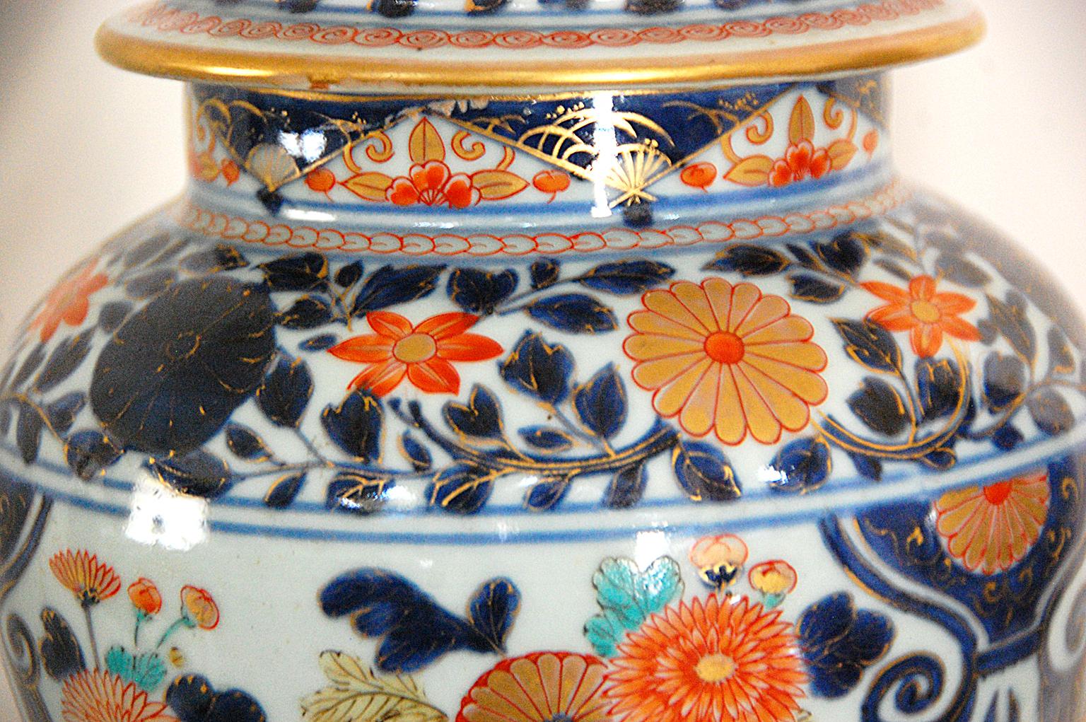 18th Century and Earlier Chinese 18th Century Pair of Imari Temple Jars