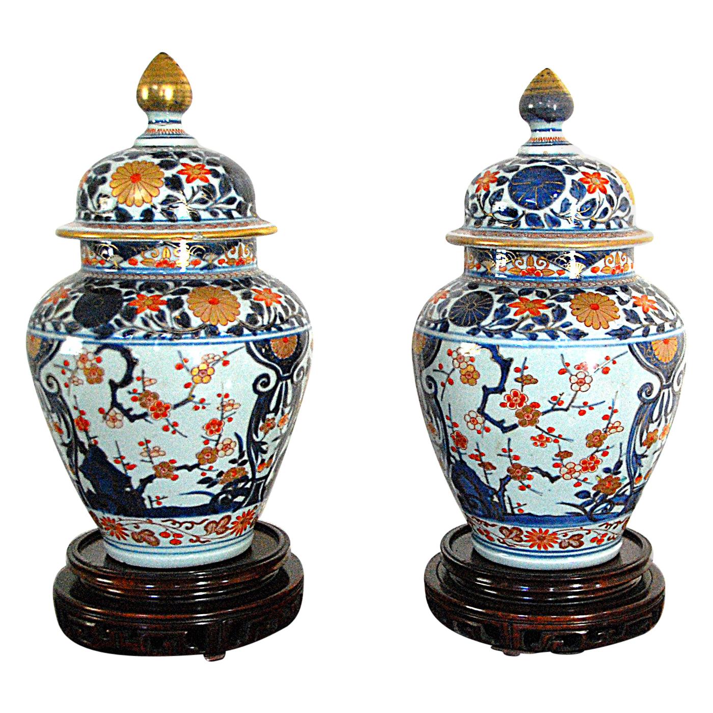 Chinese 18th Century Pair of Imari Temple Jars