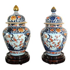 Chinese 18th Century Pair of Imari Temple Jars