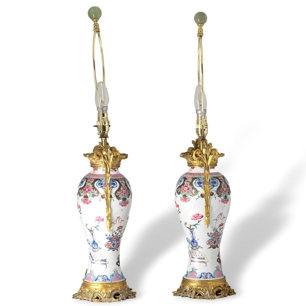 Cast Chinese 18th Century Qianlong Ormolu Mounted Lamps For Sale