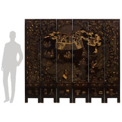 Chinesischer Coromandel-Paravent aus Lack und Bronze aus der Qianlong-Zeit des 18. Jahrhunderts