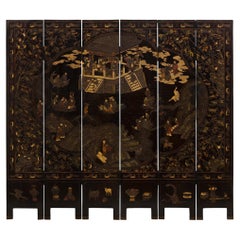 Chinesischer Coromandel-Paravent aus Lack und Bronze aus der Qianlong-Zeit des 18. Jahrhunderts
