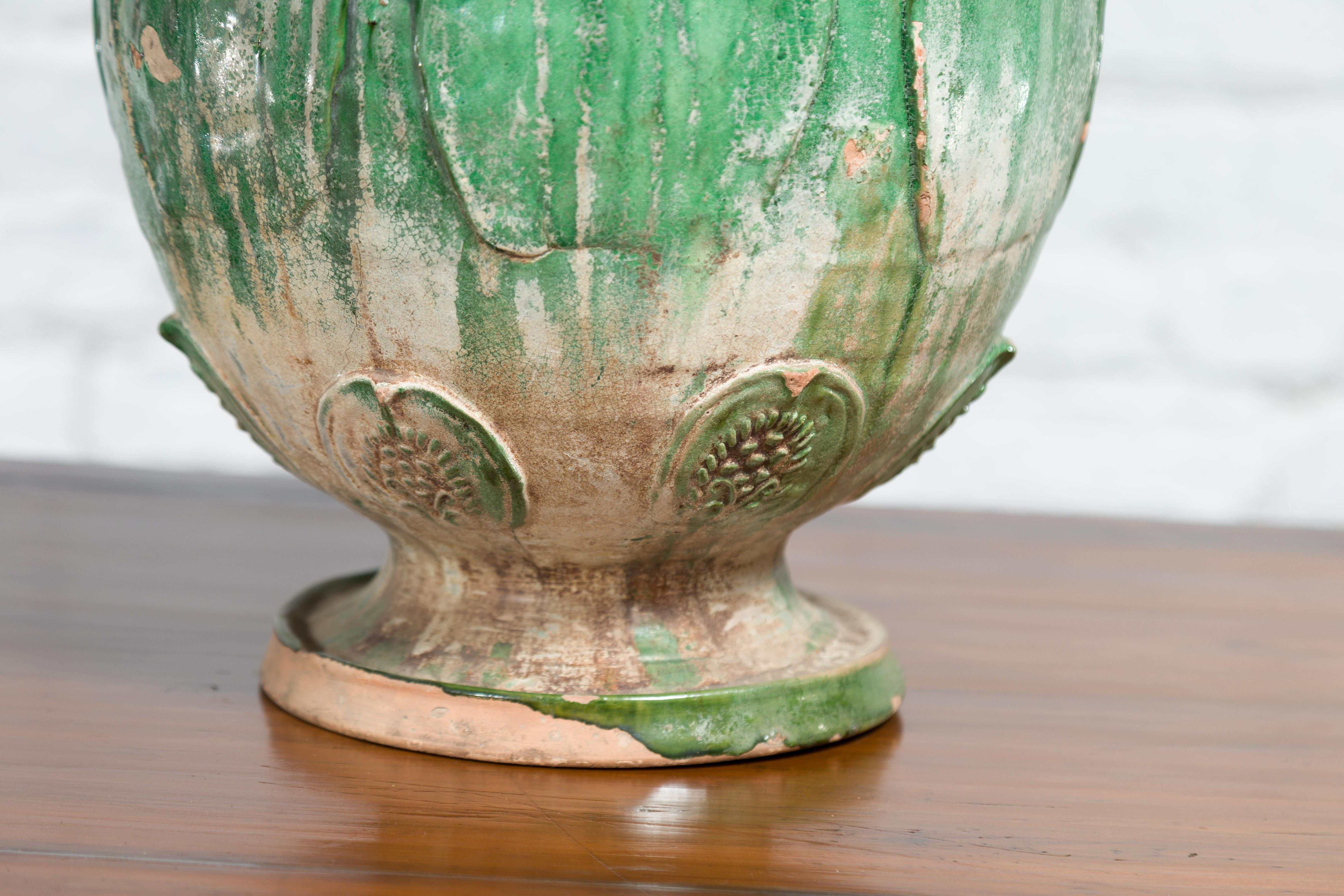 14th Century Yuan Dynasty leaf-green glazed lotus burial jar For Sale 1