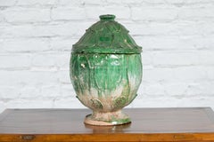 14th Century Yuan Dynasty leaf-green glazed lotus burial jar