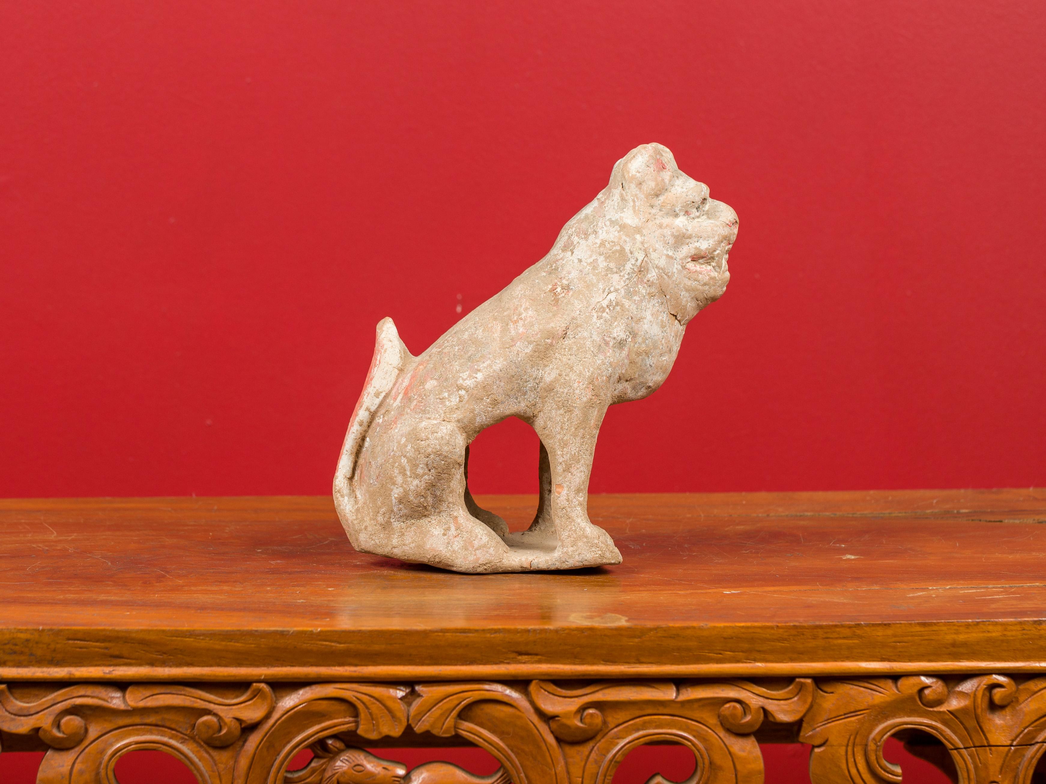 Chinese 18th Century Qing Dynasty Period Terracotta Sitting Dog Mingqi Sculpture In Good Condition In Yonkers, NY