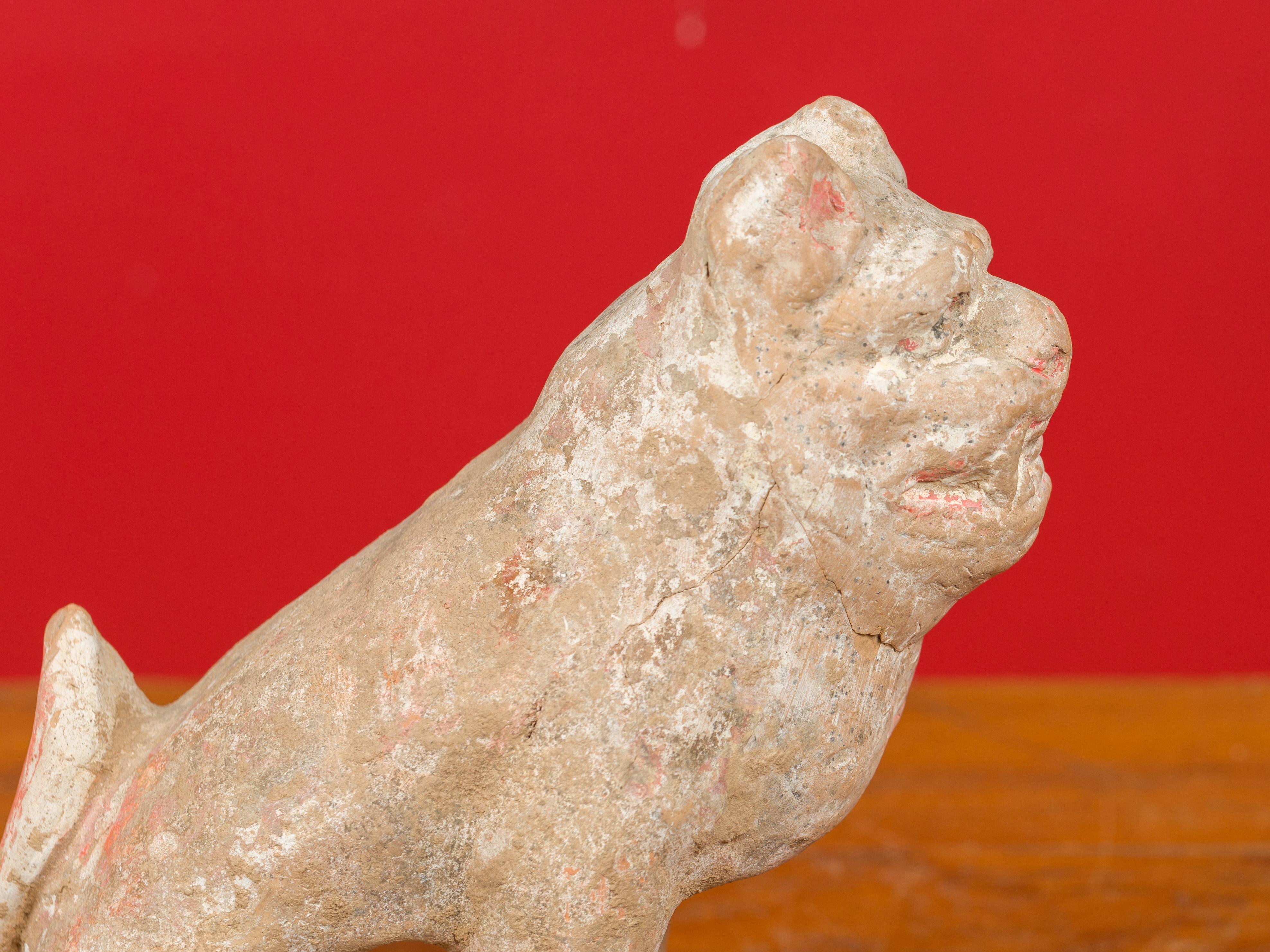 18th Century and Earlier Chinese 18th Century Qing Dynasty Period Terracotta Sitting Dog Mingqi Sculpture