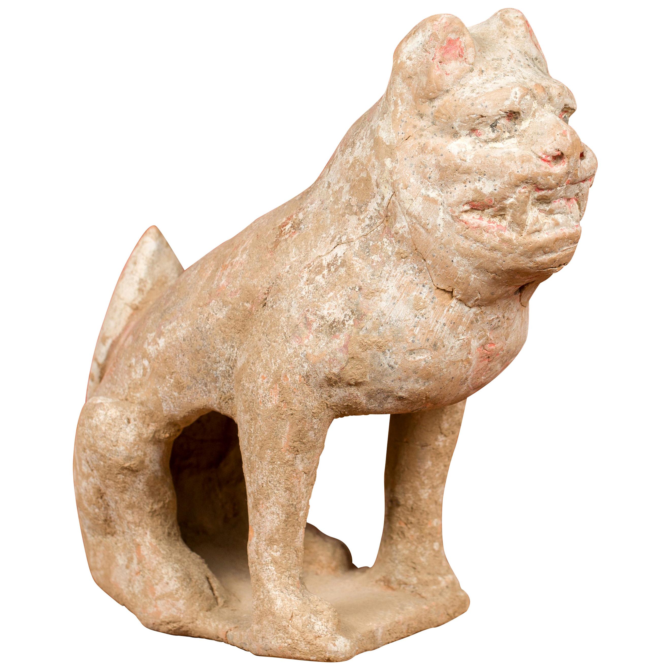 Chinese 18th Century Qing Dynasty Period Terracotta Sitting Dog Mingqi Sculpture