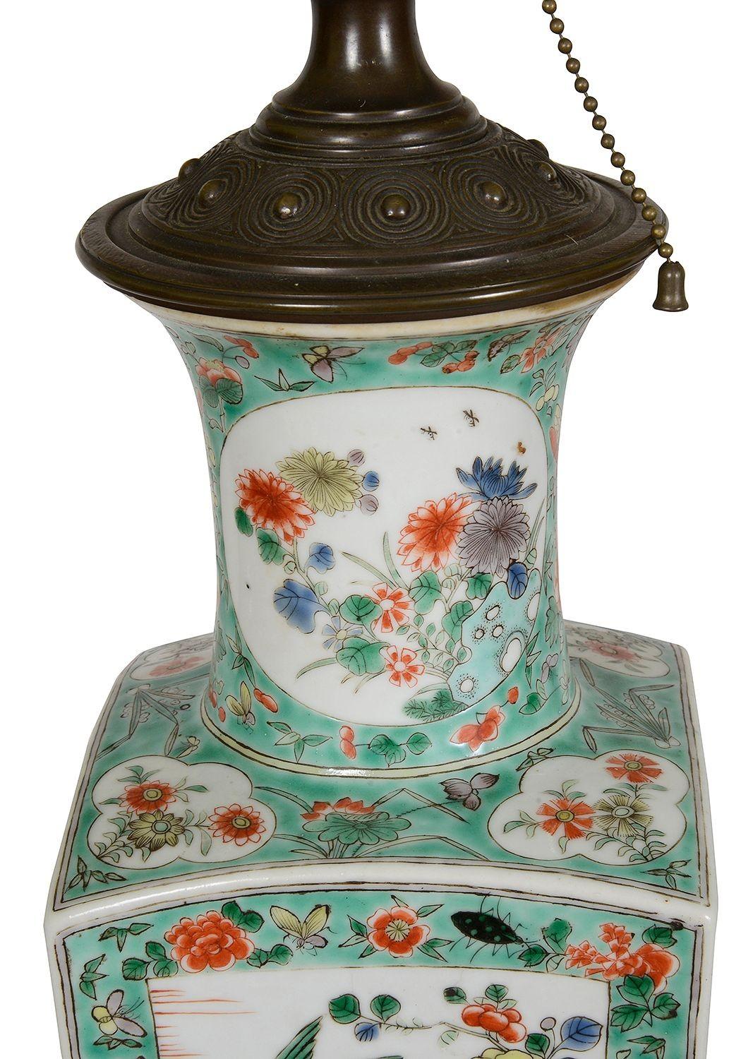 Hand-Painted Chinese 18th Century style Famille Verte vase / lamp. For Sale
