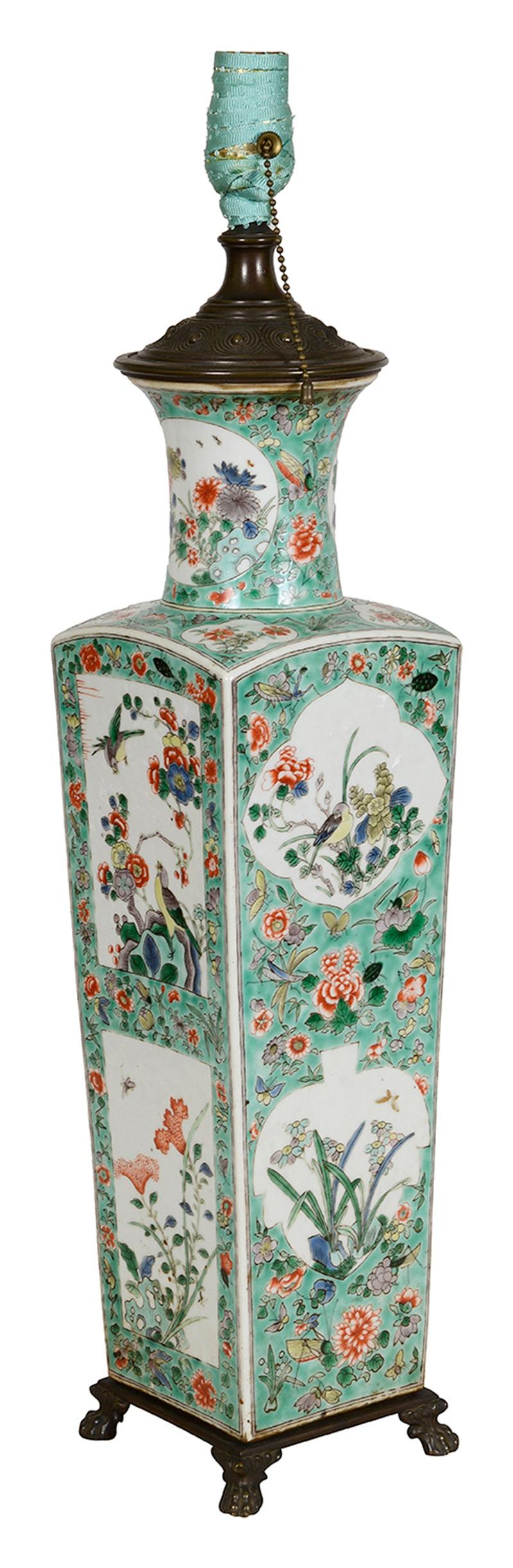 19th Century Chinese 18th Century style Famille Verte vase / lamp. For Sale