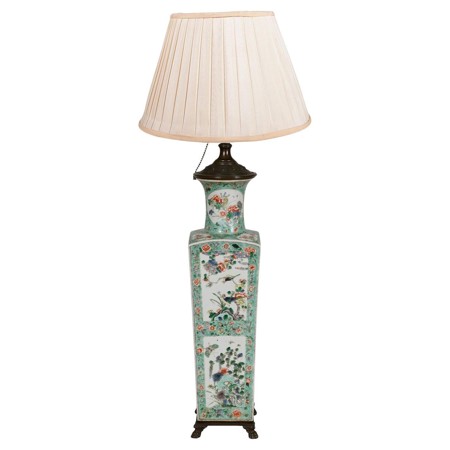 Chinese 18th Century style Famille Verte vase / lamp. For Sale