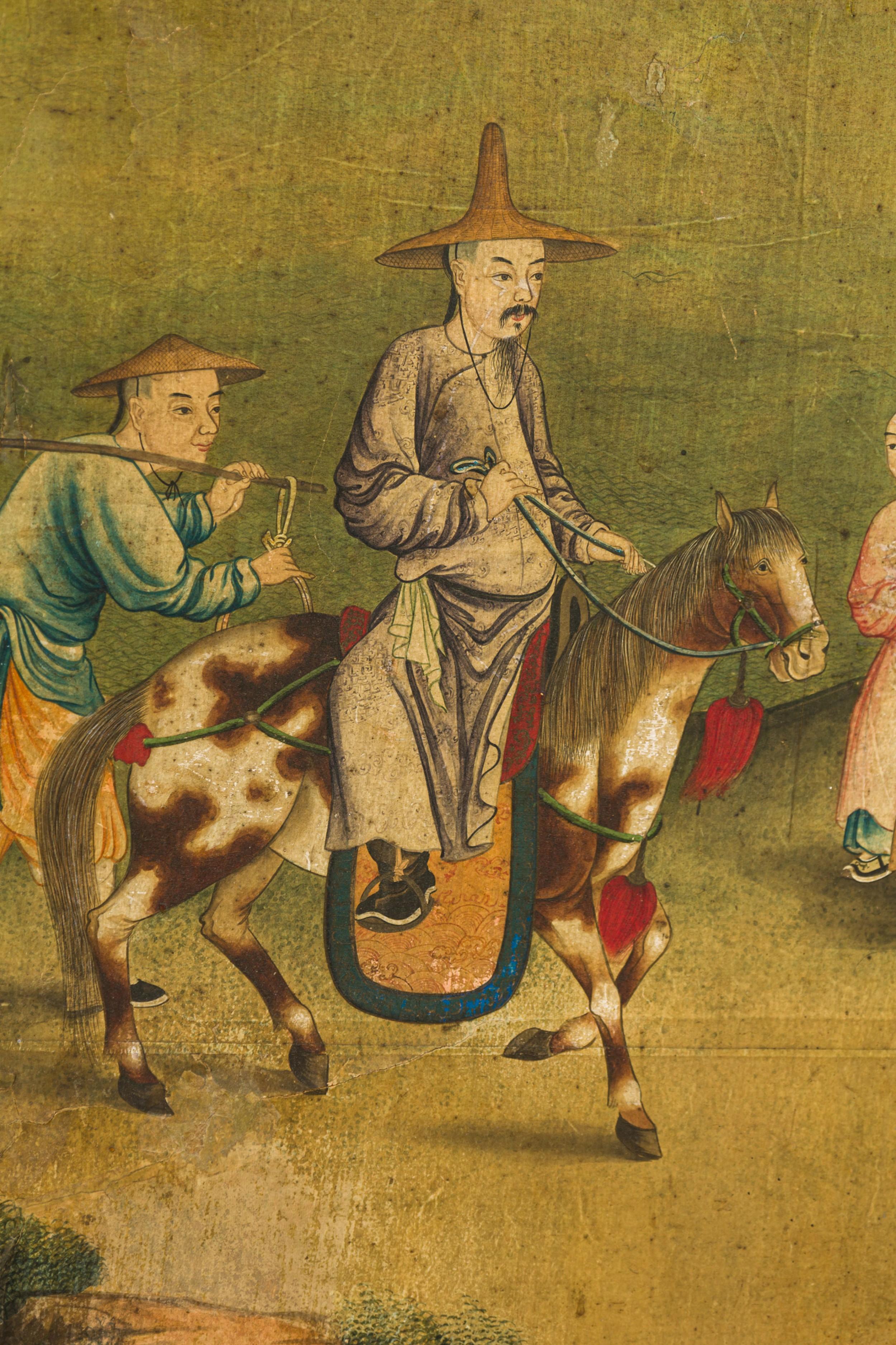 Hand-Painted Chinese 18th Century Style Hand Painted 6-Panel Screen of a Court Genre Scene