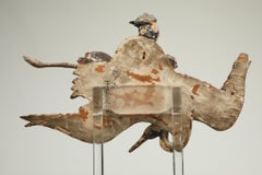 Chinese 19 Century Wood Carving Ancestor Flying on Crane Mounted Plexi Stand
