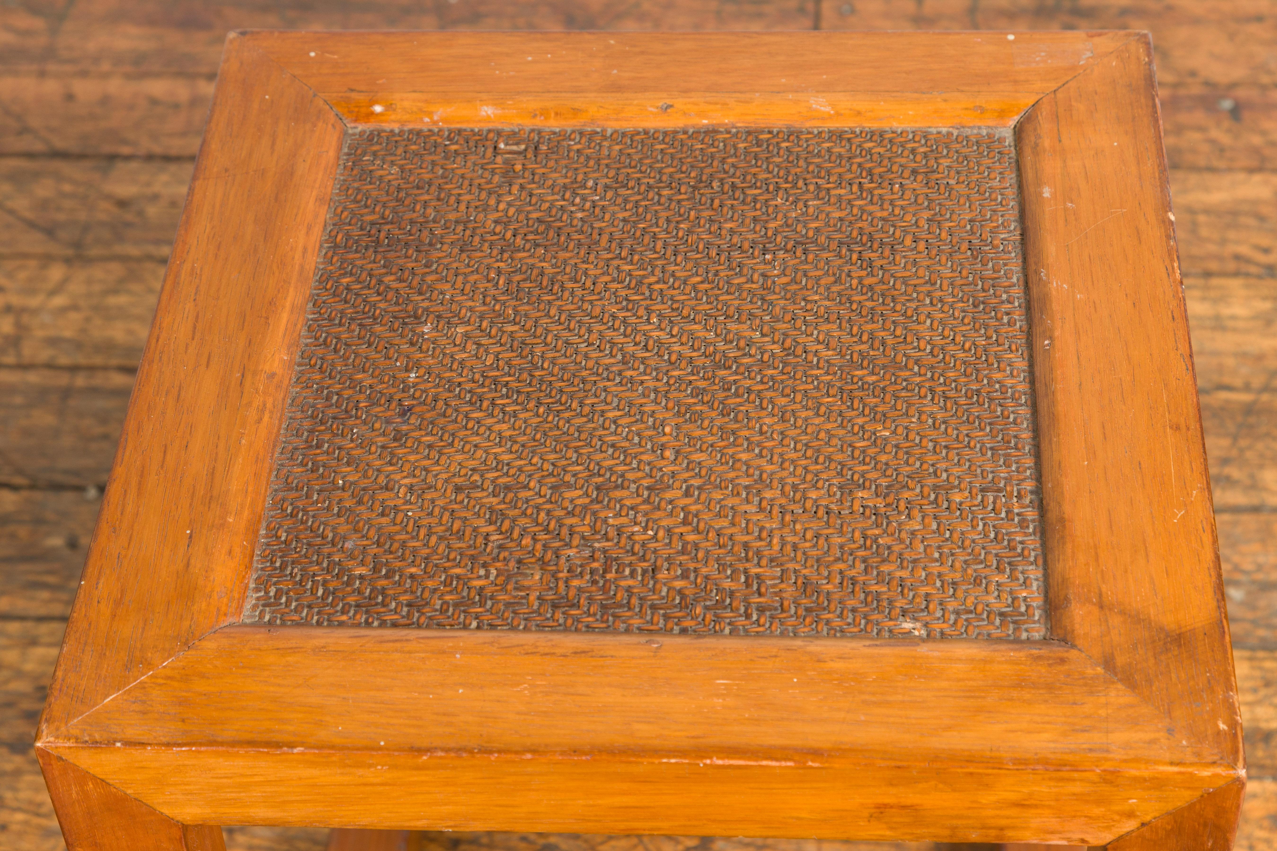 Antique End Table with Rattan Top and Box Design For Sale 5