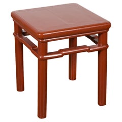 Chinese 1900s Qing Dynasty Red Lacquer Stool or Table with Humpback Stretchers