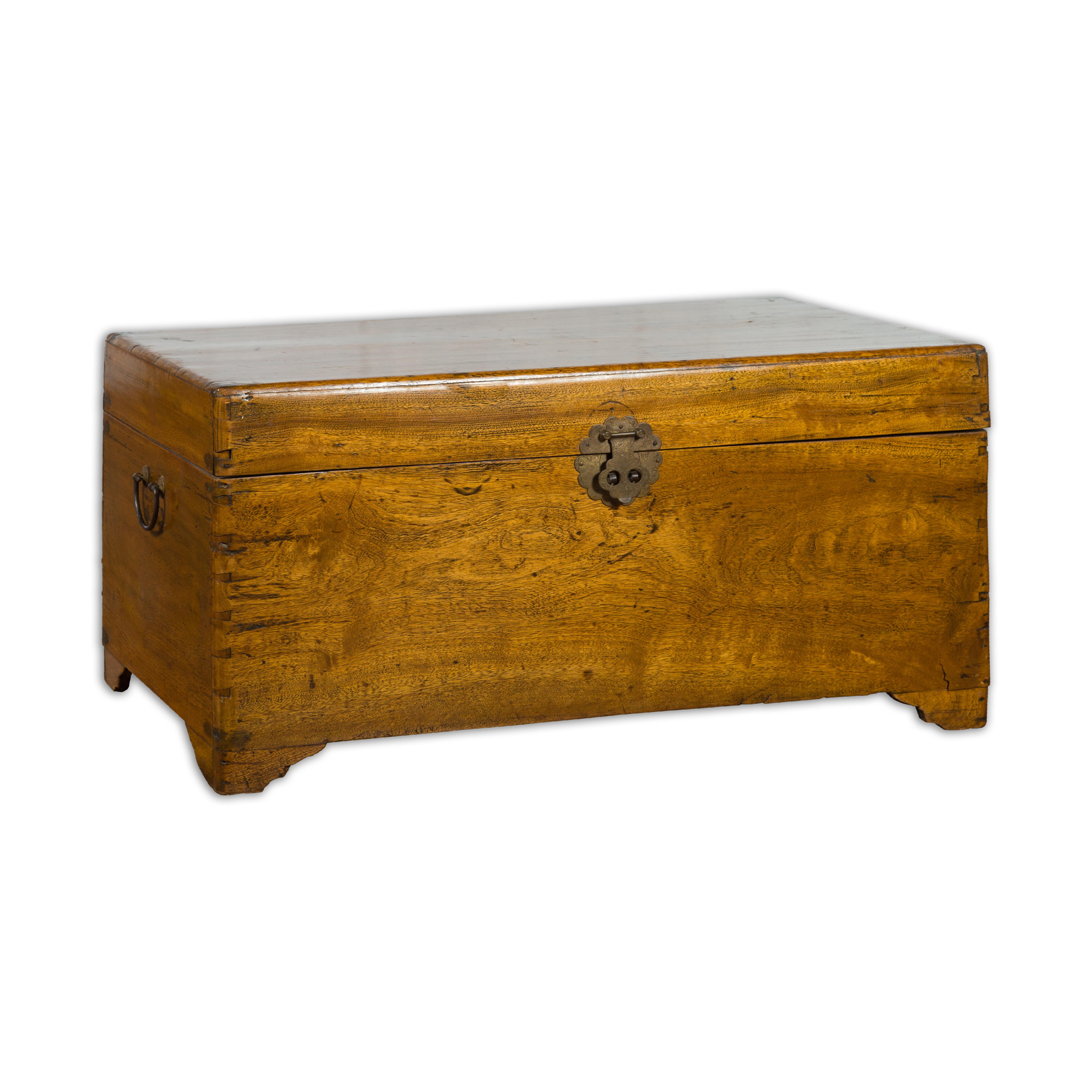 Chinese 1920s Camphor Wood Blanket Chest with Brass Hardware and Natural Patina For Sale 9