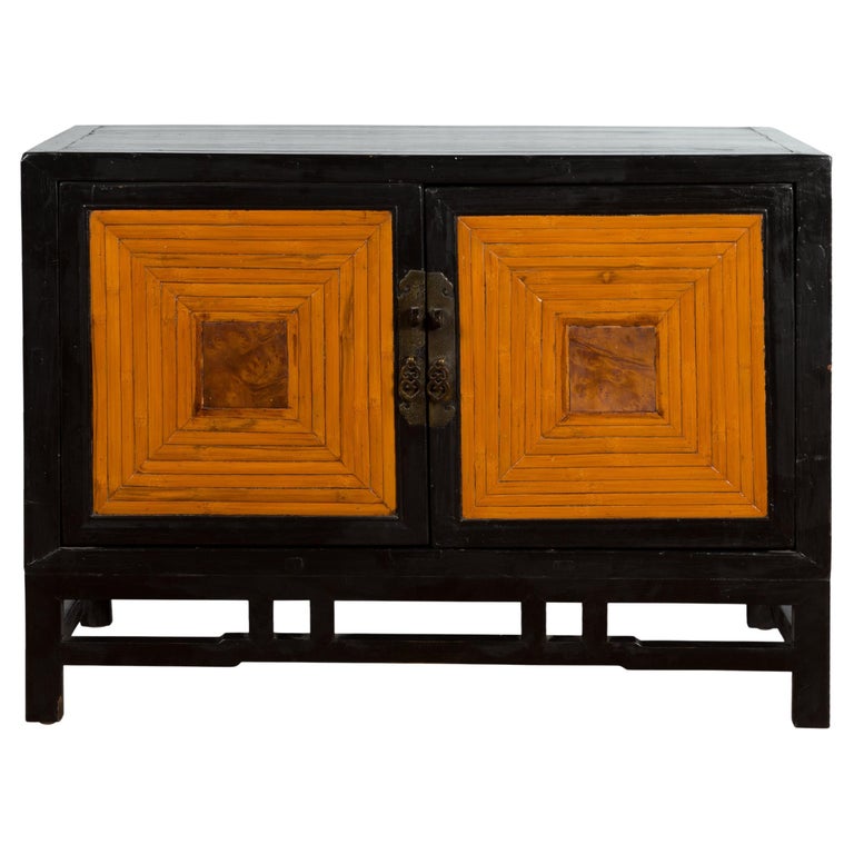 Chinese 1930s Art Deco Black Lacquer TwoToned Side with Bamboo