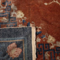 Tappeto cinese Art Deco degli anni '30 con tonalità blu e rosso terracotta