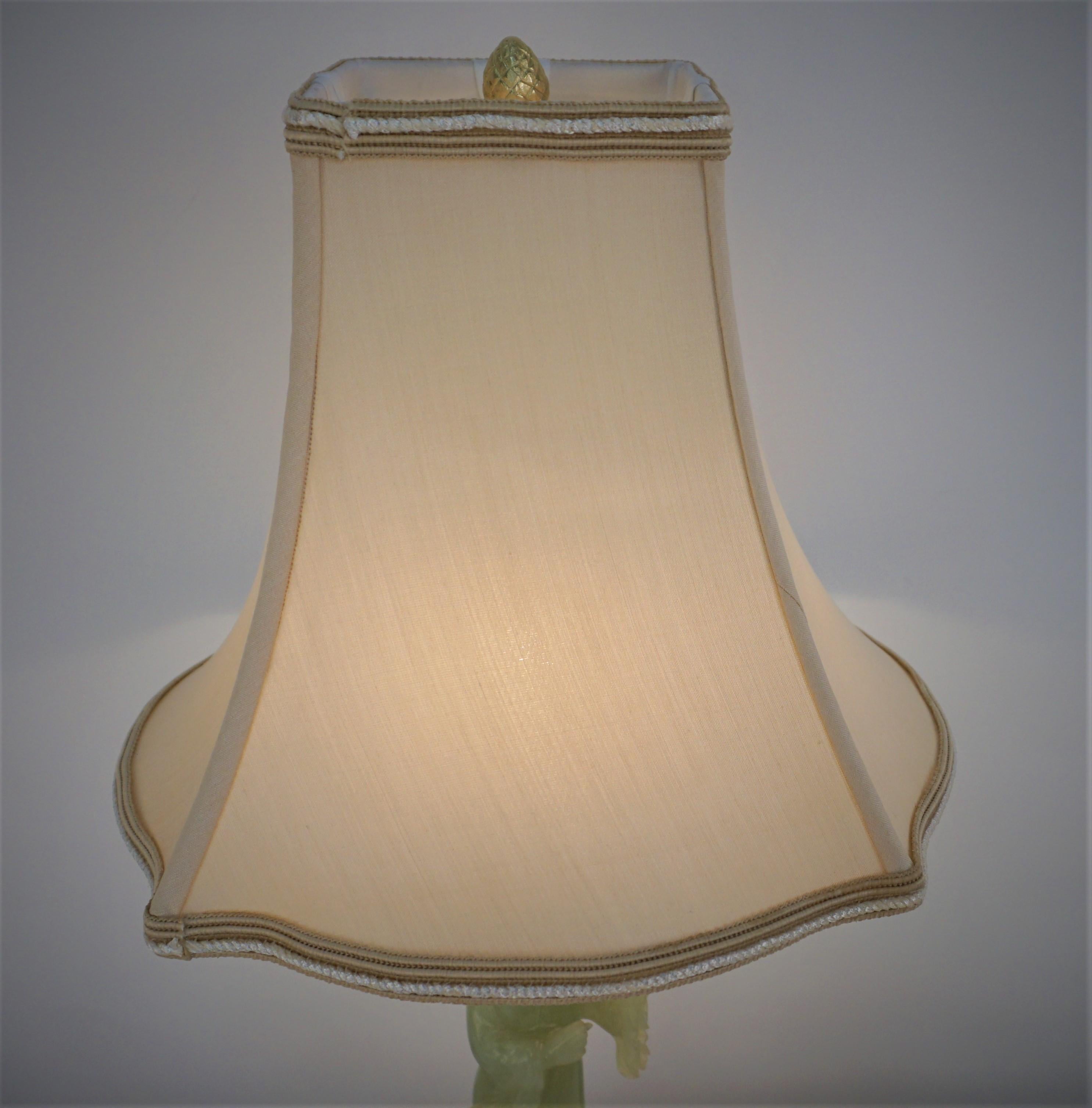 Mid-20th Century Chinese 1930's Carved Jade and Bronze Table Lamp For Sale