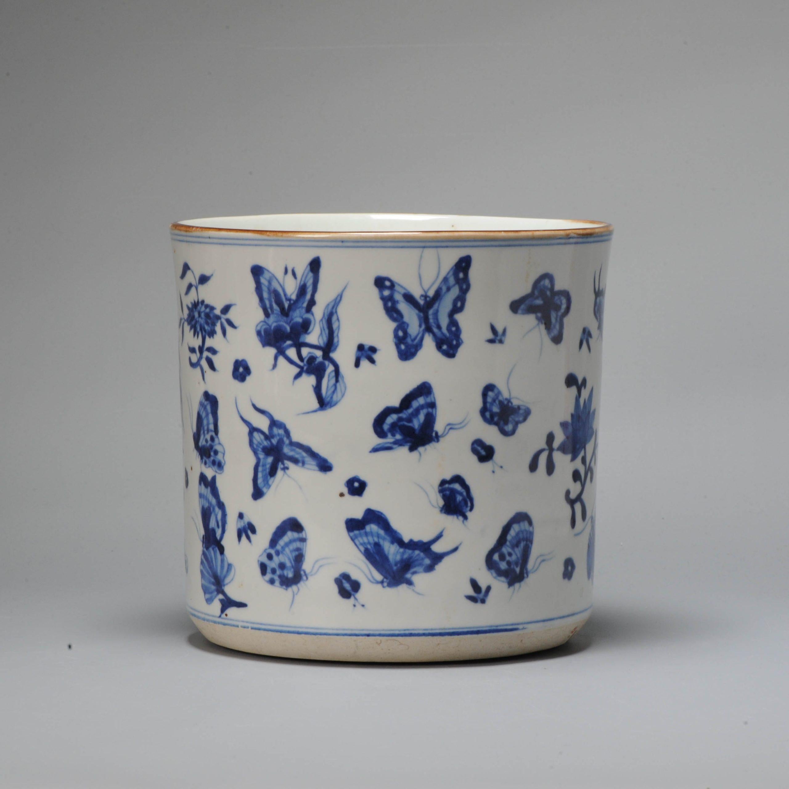 19th Century Chinese 19C Bleu de Hue Bitong Butterflies Flowers Cobalt Blue Vietnamese For Sale