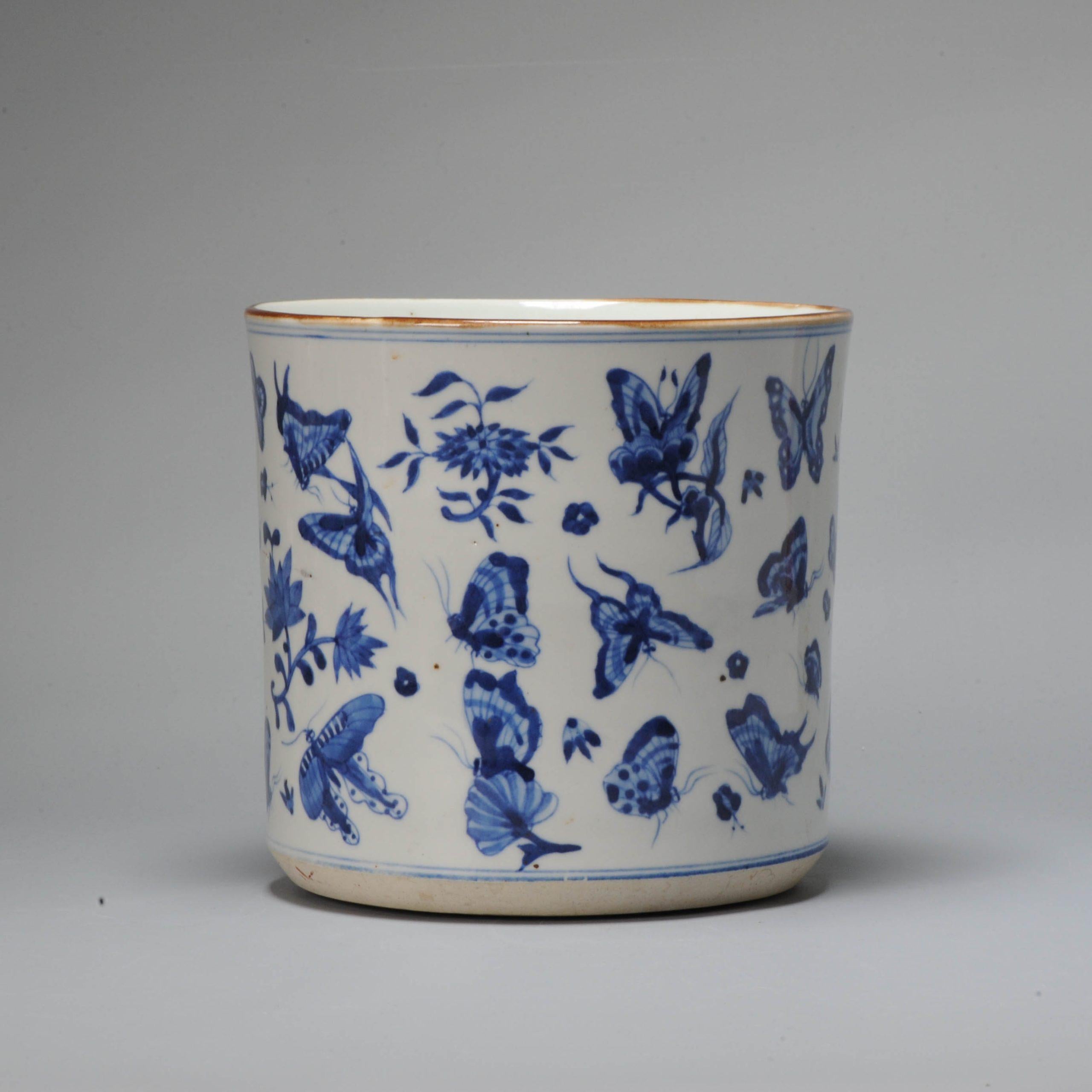Porcelain Chinese 19C Bleu de Hue Bitong Butterflies Flowers Cobalt Blue Vietnamese For Sale