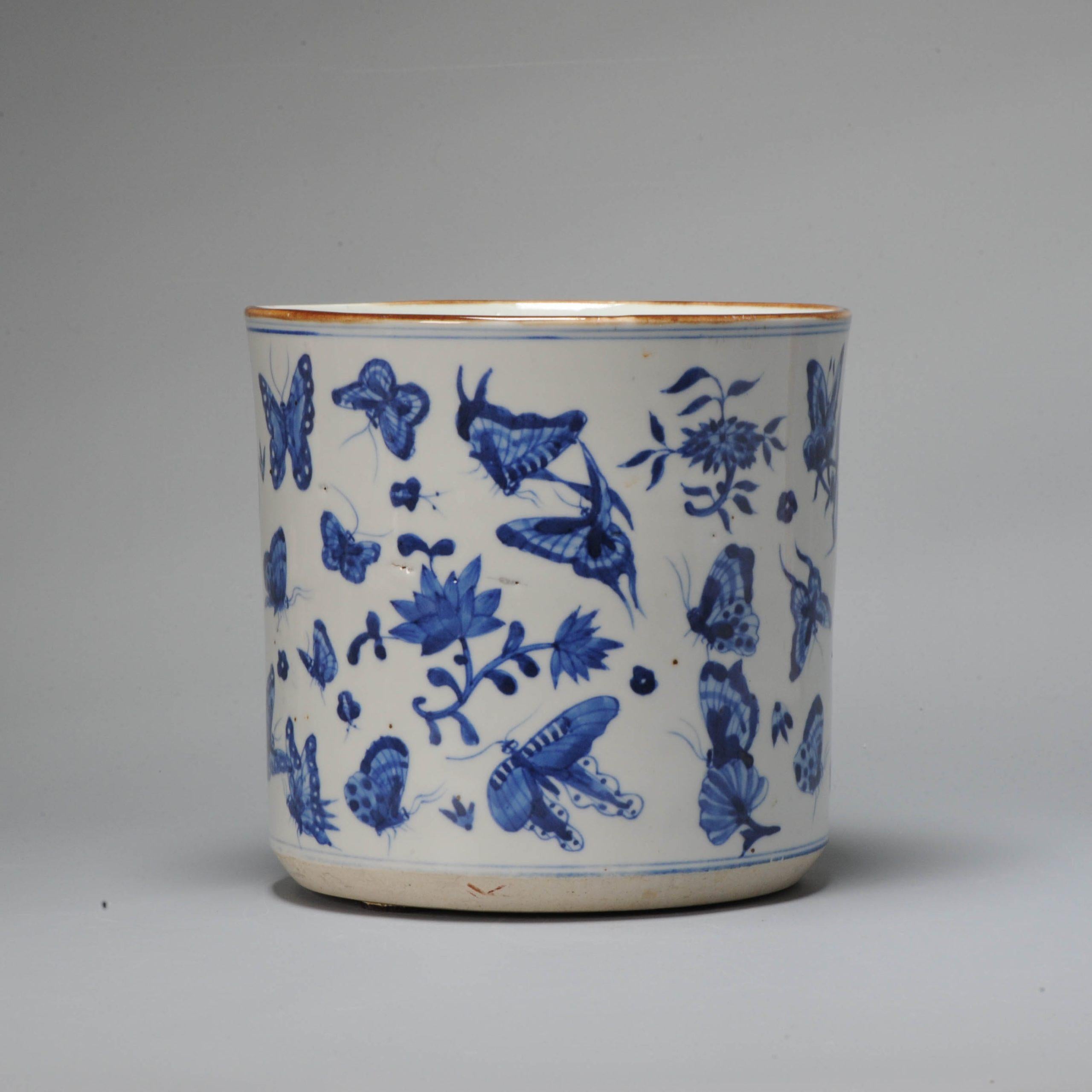 19th Century Chinese 19C Bleu de Hue Bitong Butterflies Flowers Cobalt Blue Vietnamese For Sale