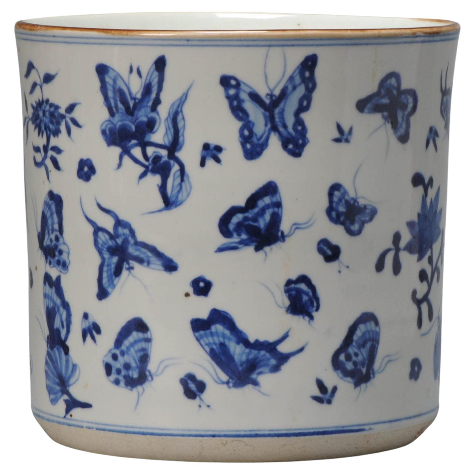 Chinese 19C Bleu de Hue Bitong Butterflies Flowers Cobalt Blue Vietnamese For Sale