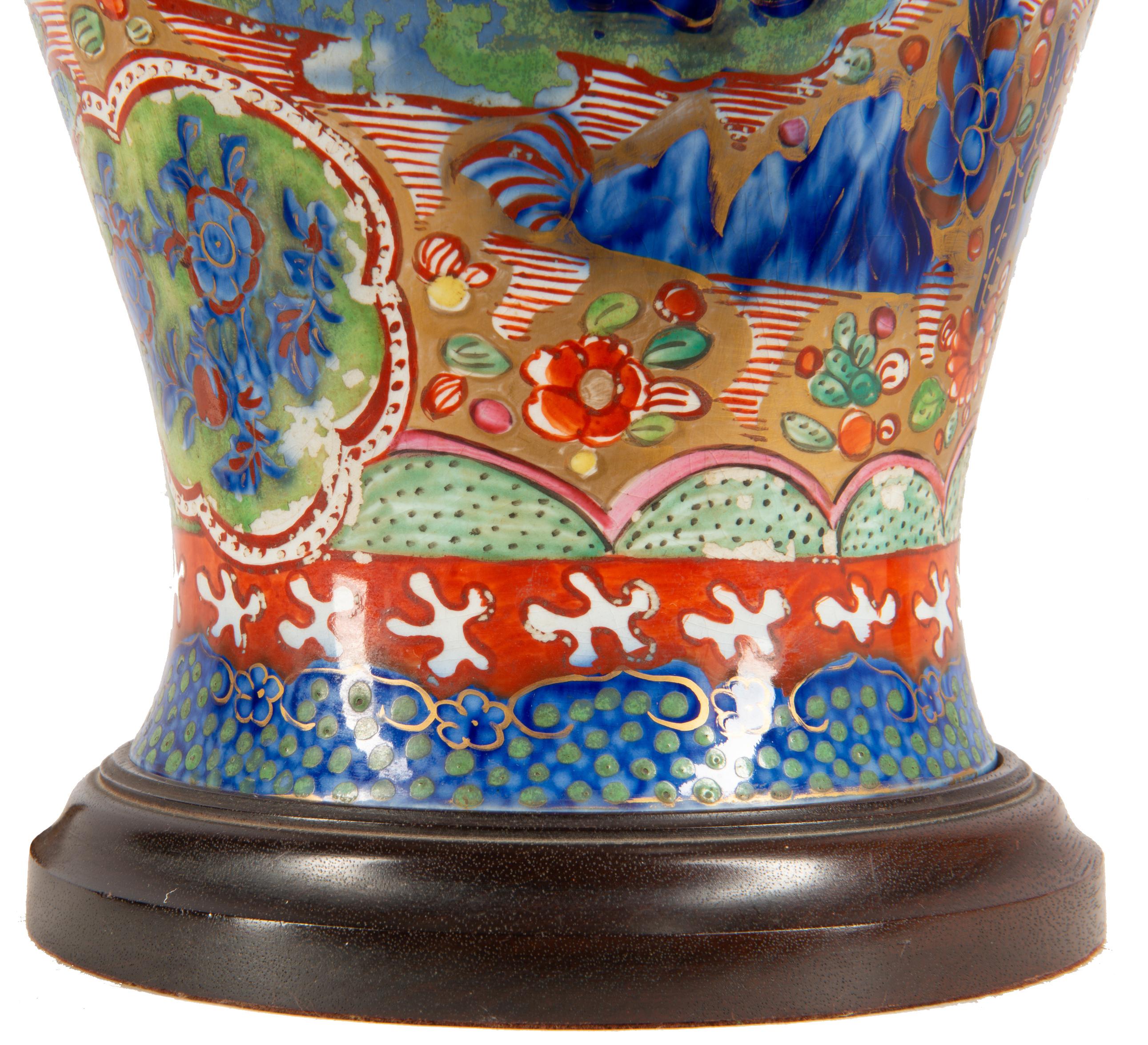 Hand-Painted Chinese Blue and White Clobbered Vase / Lamp, 19th Century