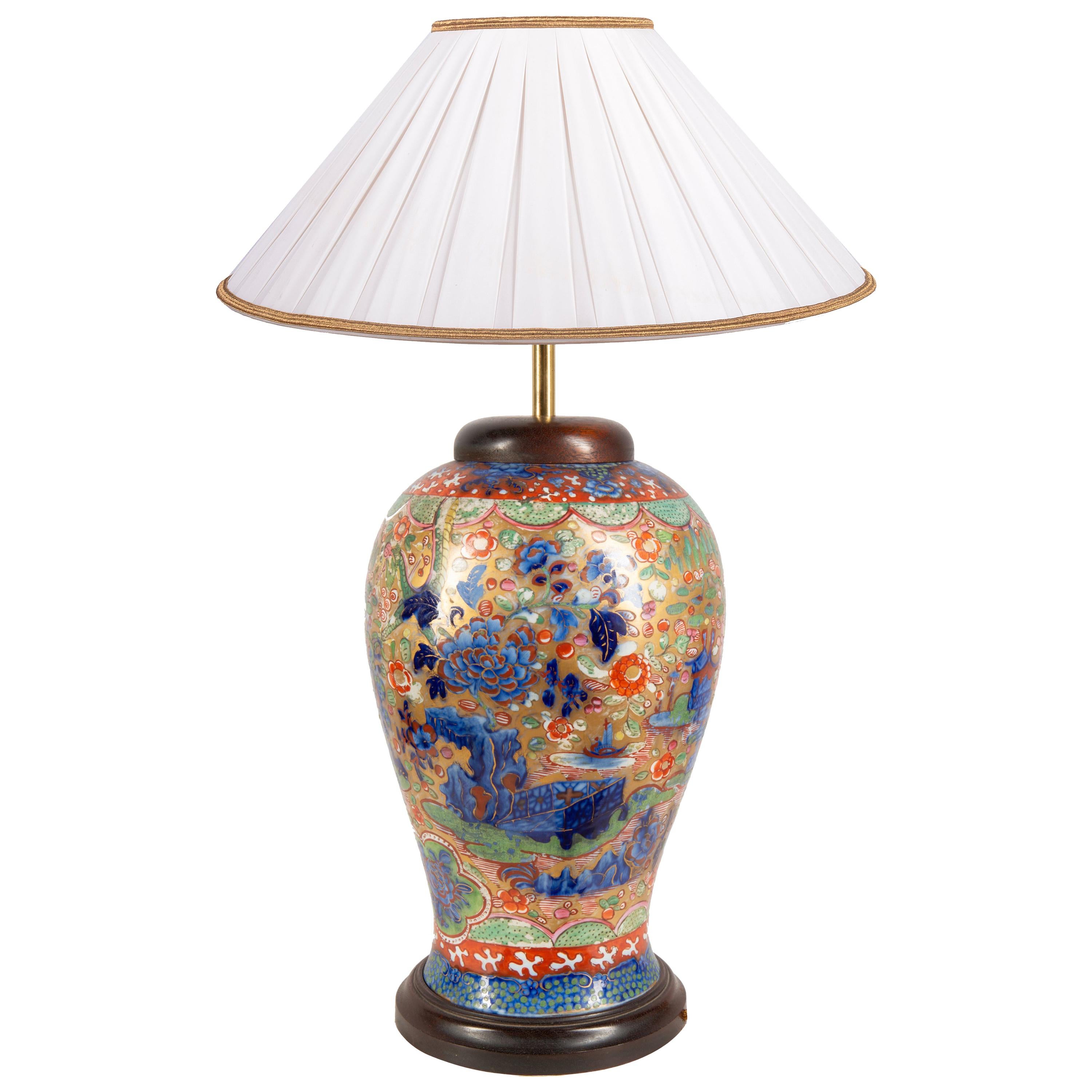 Chinese Blue and White Clobbered Vase / Lamp, 19th Century