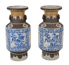 Chinese 19th Century Blue and White crackleware vases / lamps